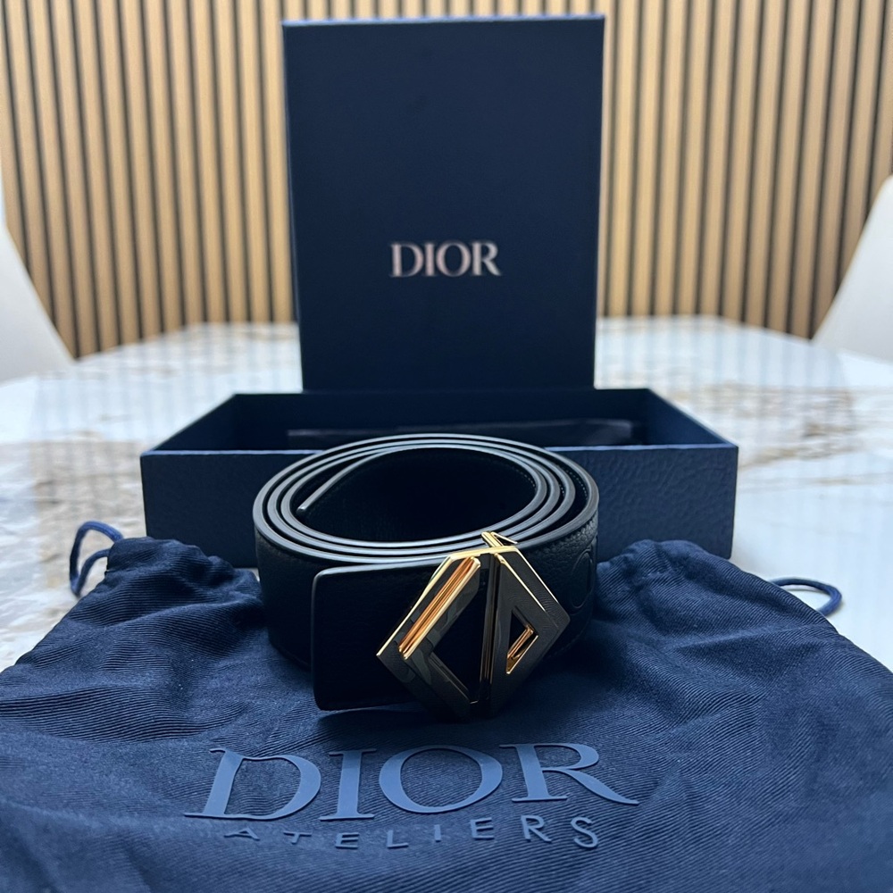 Dior Black Belt with Gold Buckle